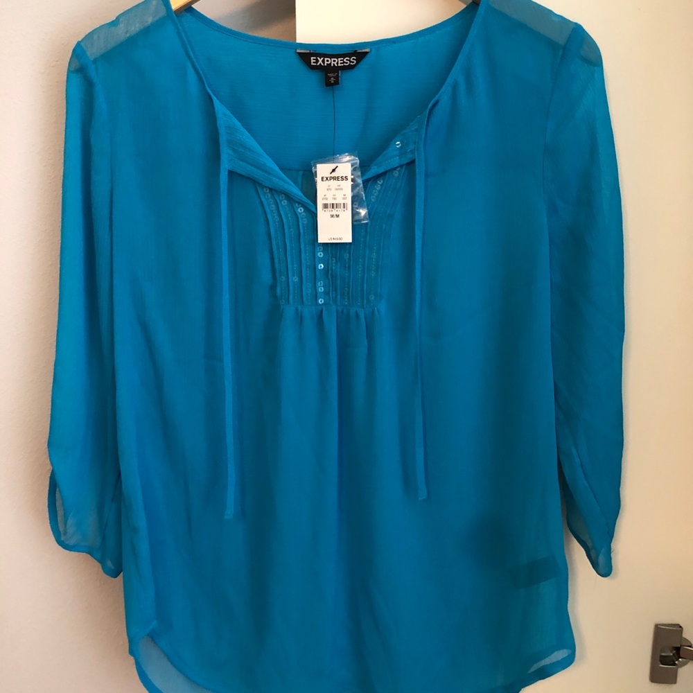 Express sheer teal tunic top size medium